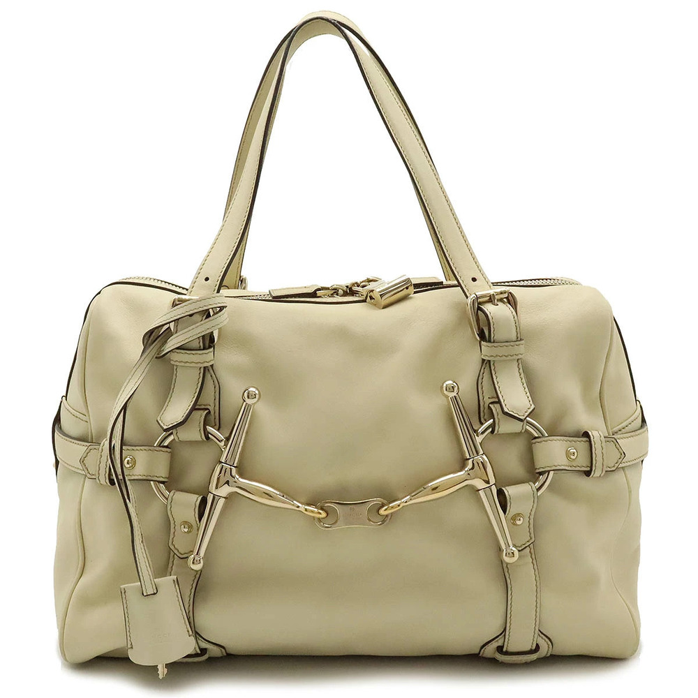 Gucci Horsebit Anniversary Handbag Boston Bag Leather Beige Cream
